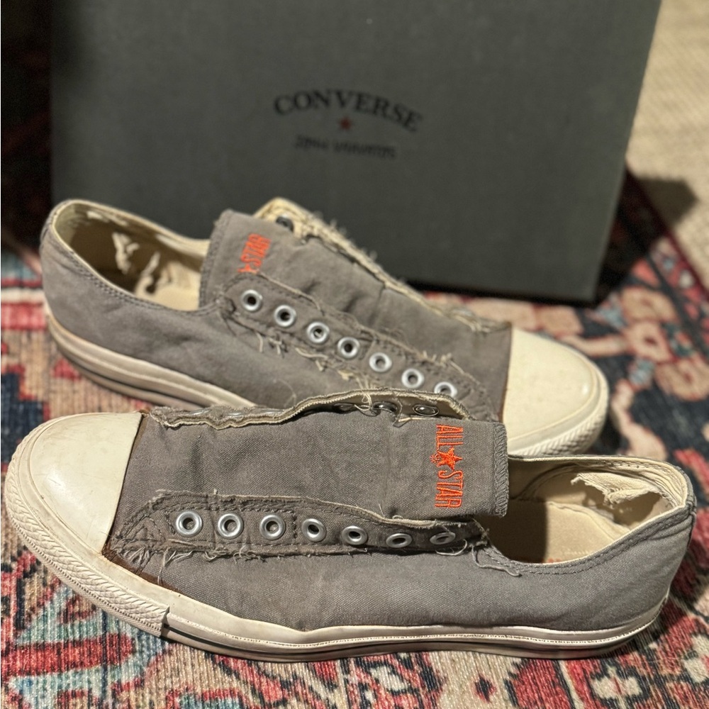 Converse Gray and Orange Slip-On Sneakers